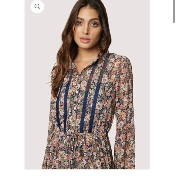 Lost + Wander Flower Power Maxi Dress Tiered Prairie size Medium Blue Peach - Picture 12 of 14